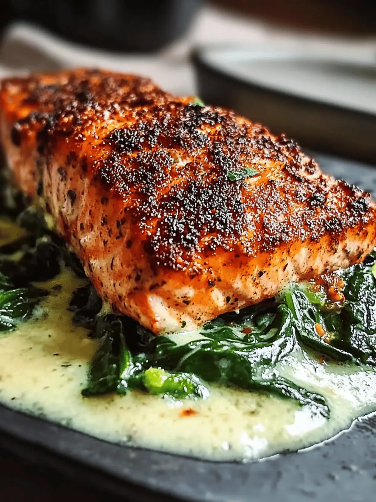 Blackened Salmon Stuffed Spinach