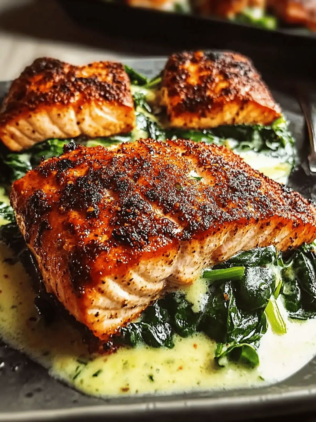 Blackened Salmon Stuffed Spinach