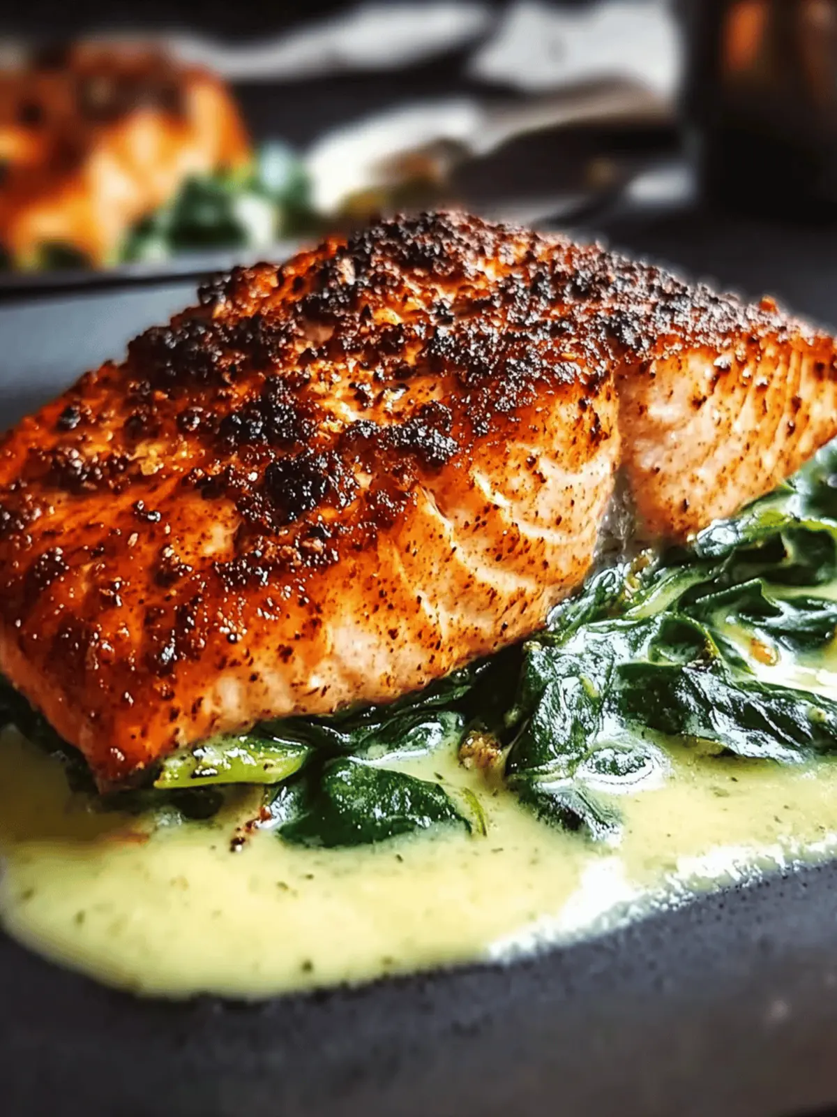 Blackened Salmon Stuffed Spinach