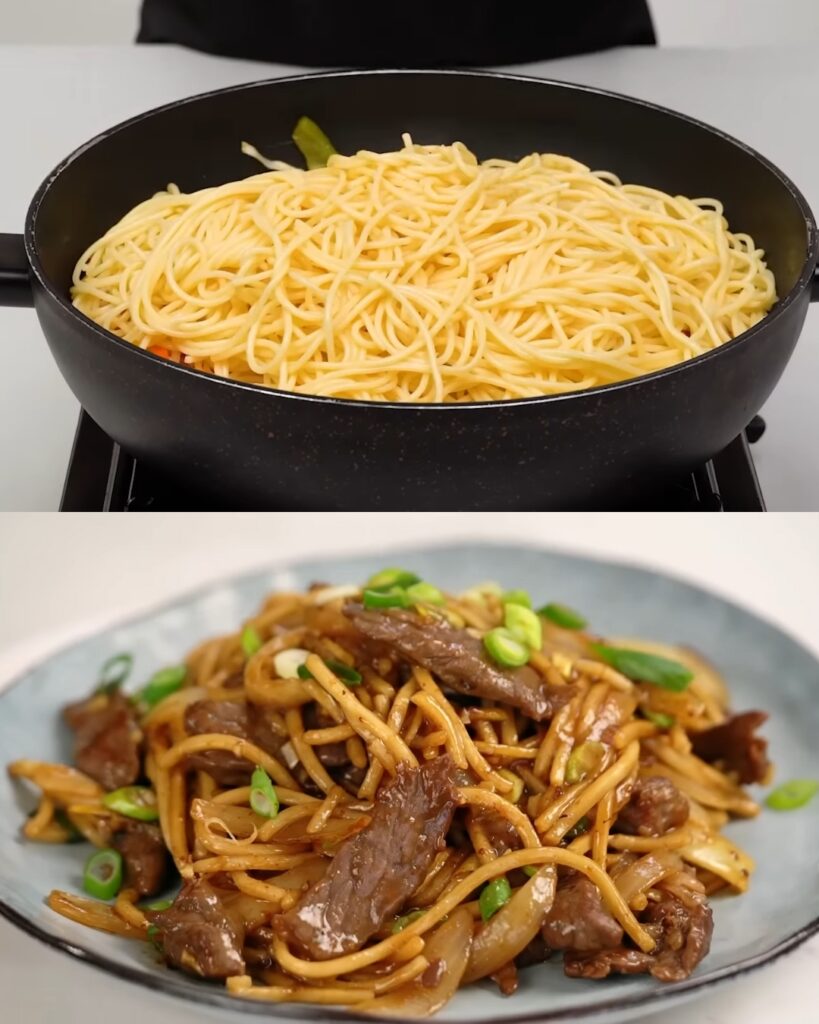 Mongolian Beef Noodle Stir-Fry finished dish