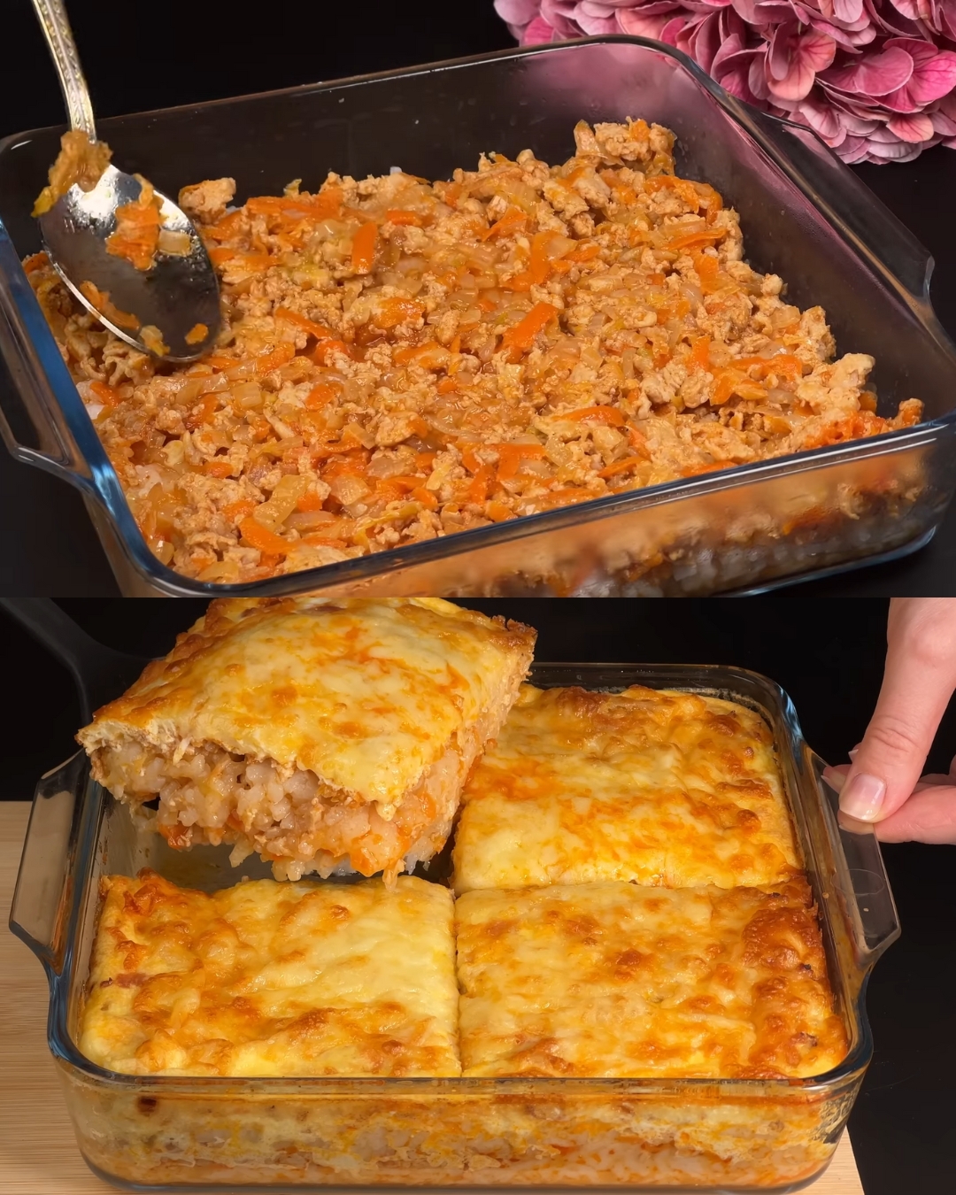 Hearty Rice and Meat Casserole with Suluguni Cheese finished dish