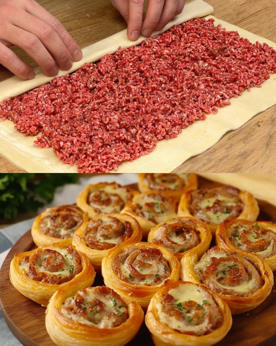 Minced Meat Puff Pastry Roll with Garlic Yogurt Sauce