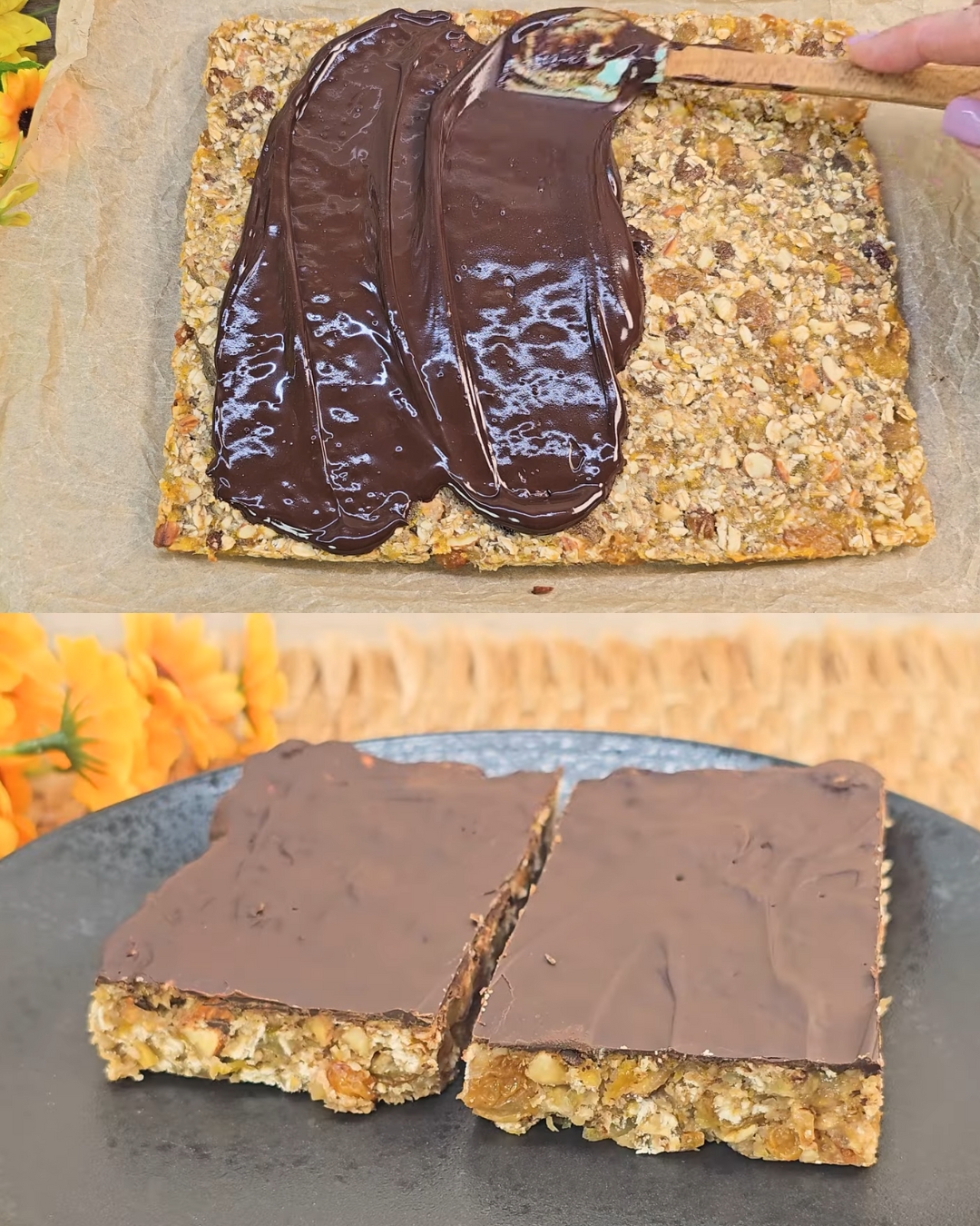 Homemade Nutty Oat and Fruit Energy Bars with Dark Chocolate Drizzle