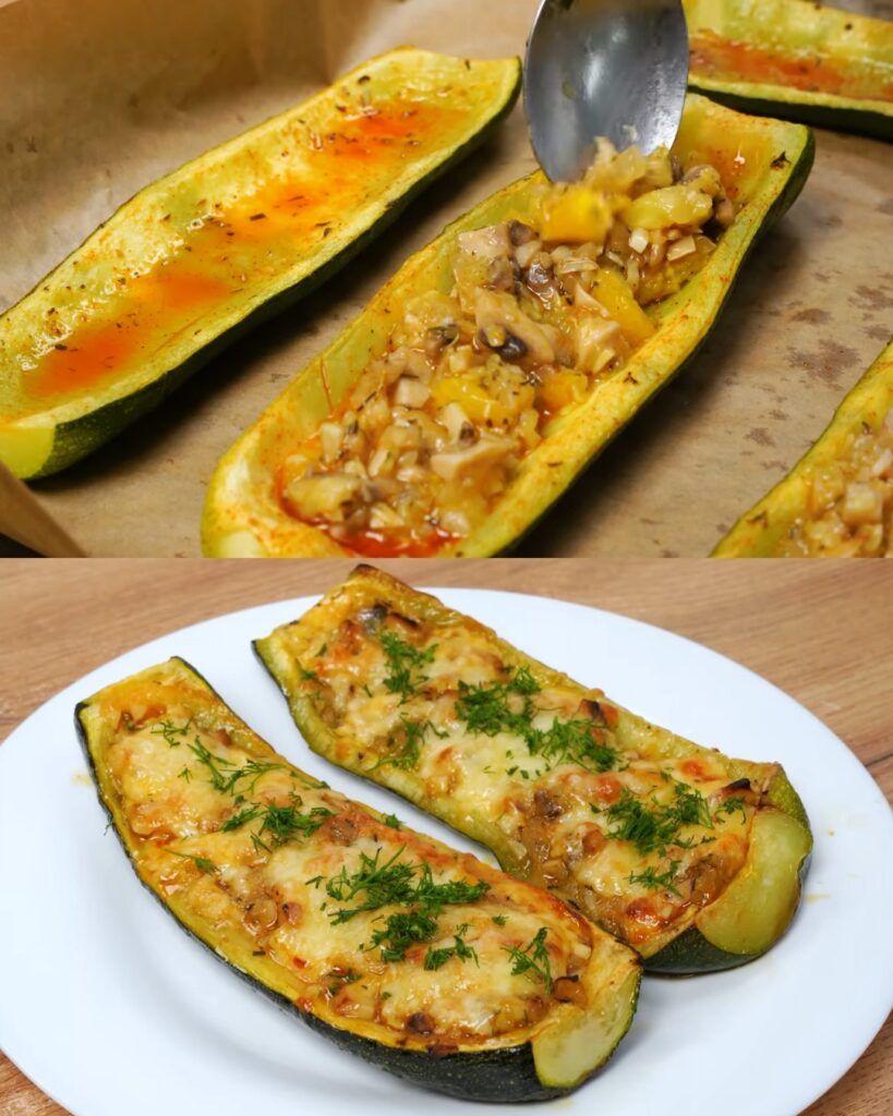 Stuffed Zucchini with Mushrooms, Orange, and Creamy Dill Sauce
