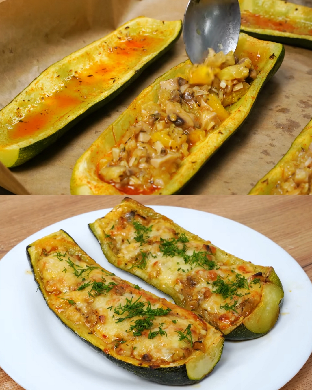 Stuffed Zucchini with Mushrooms, Orange, and Creamy Dill Sauce