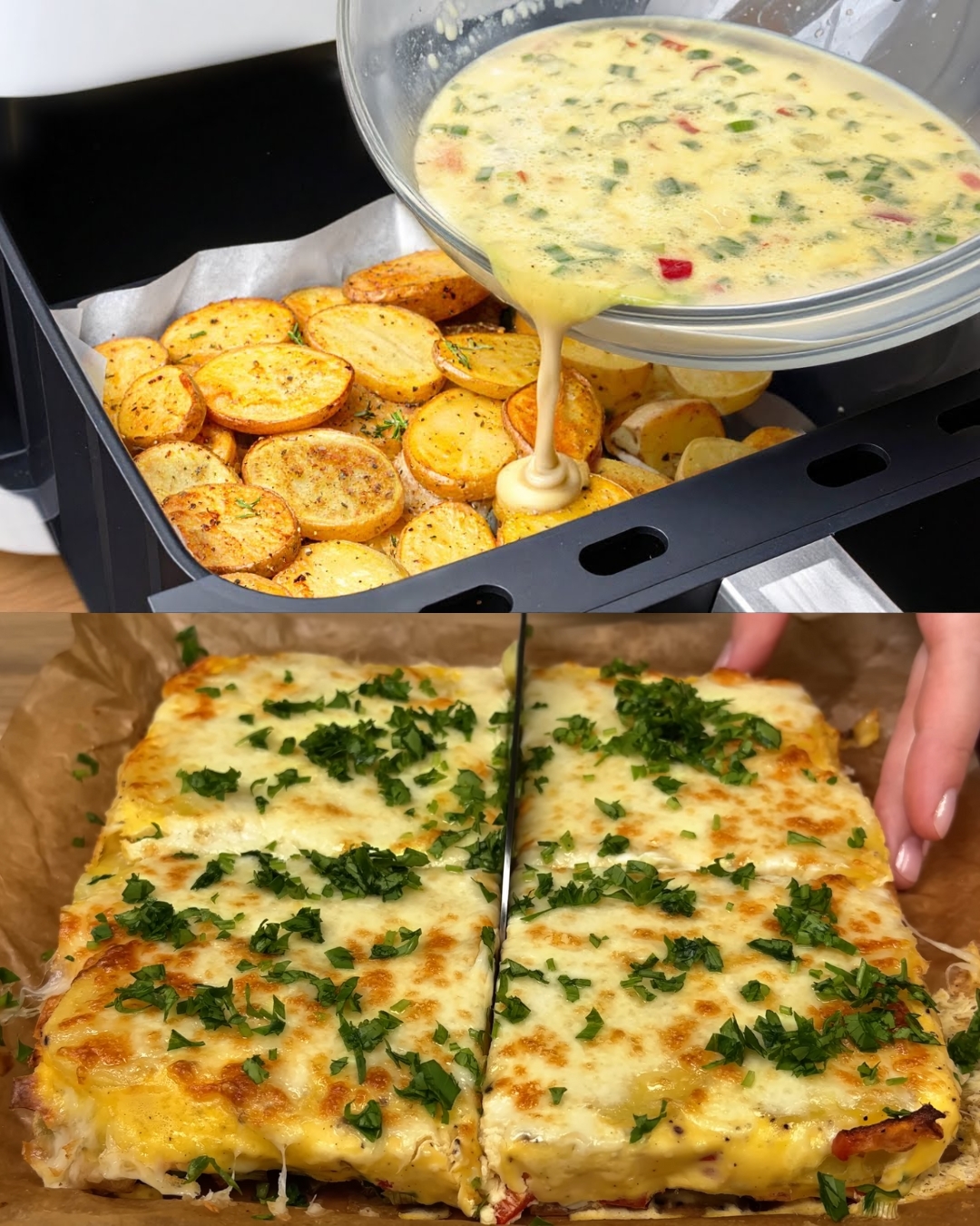 Air Fryer Potato Veggie Bake with Mozzarella