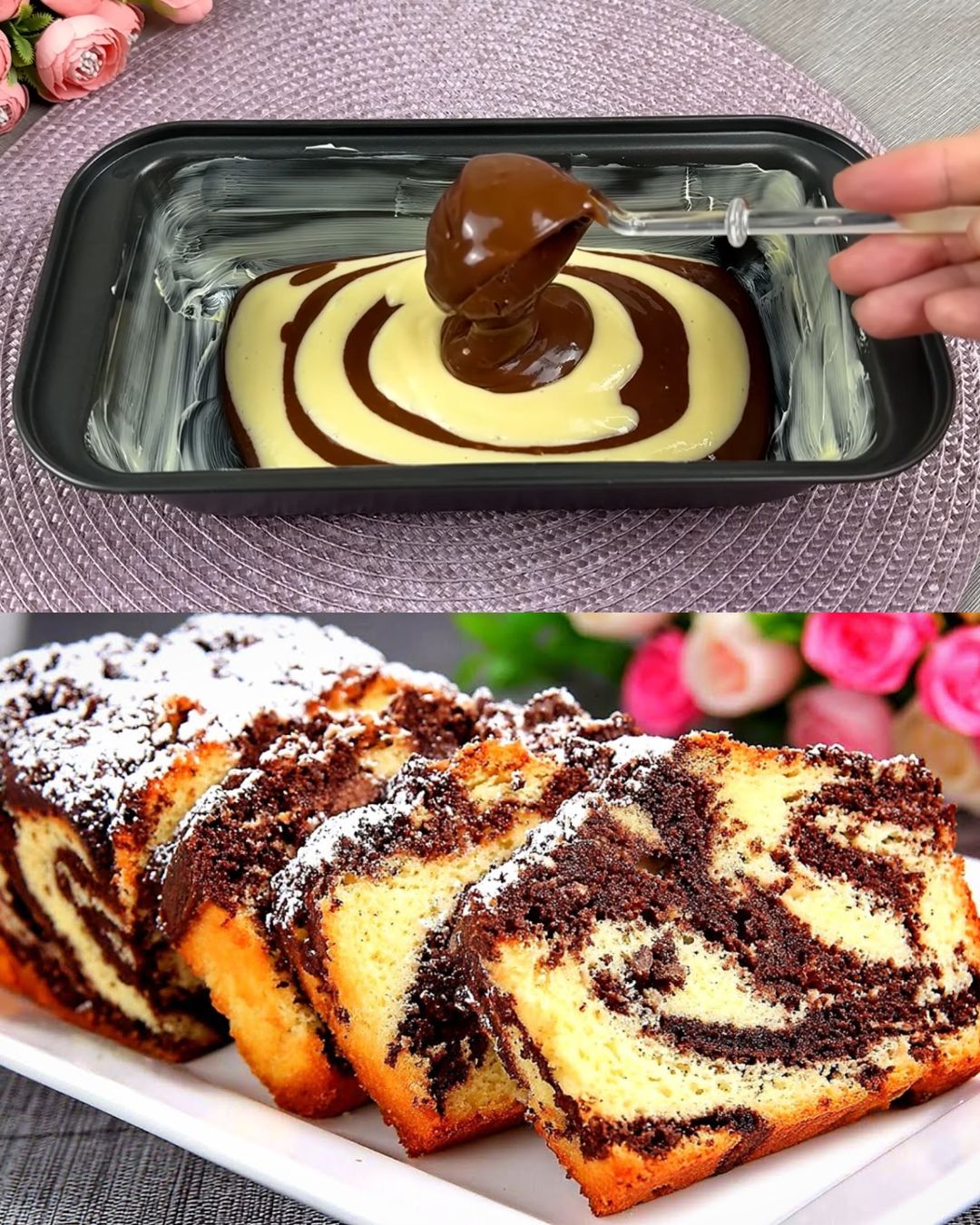 Soft and Fluffy Marble Yogurt Cake finished dish