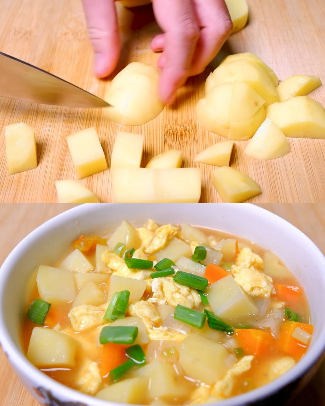 Potato, Egg, and Vegetable Stir-Fry Soup