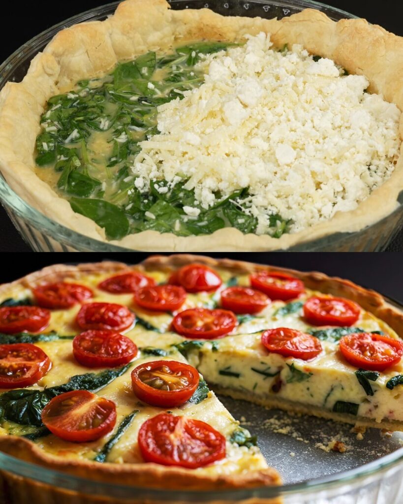 Spinach and Cheese Puff Pastry Bake with Cherry Tomatoes finished dish