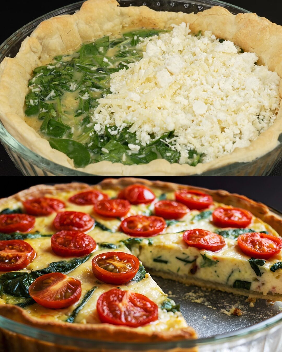 Spinach and Cheese Puff Pastry Bake with Cherry Tomatoes finished dish
