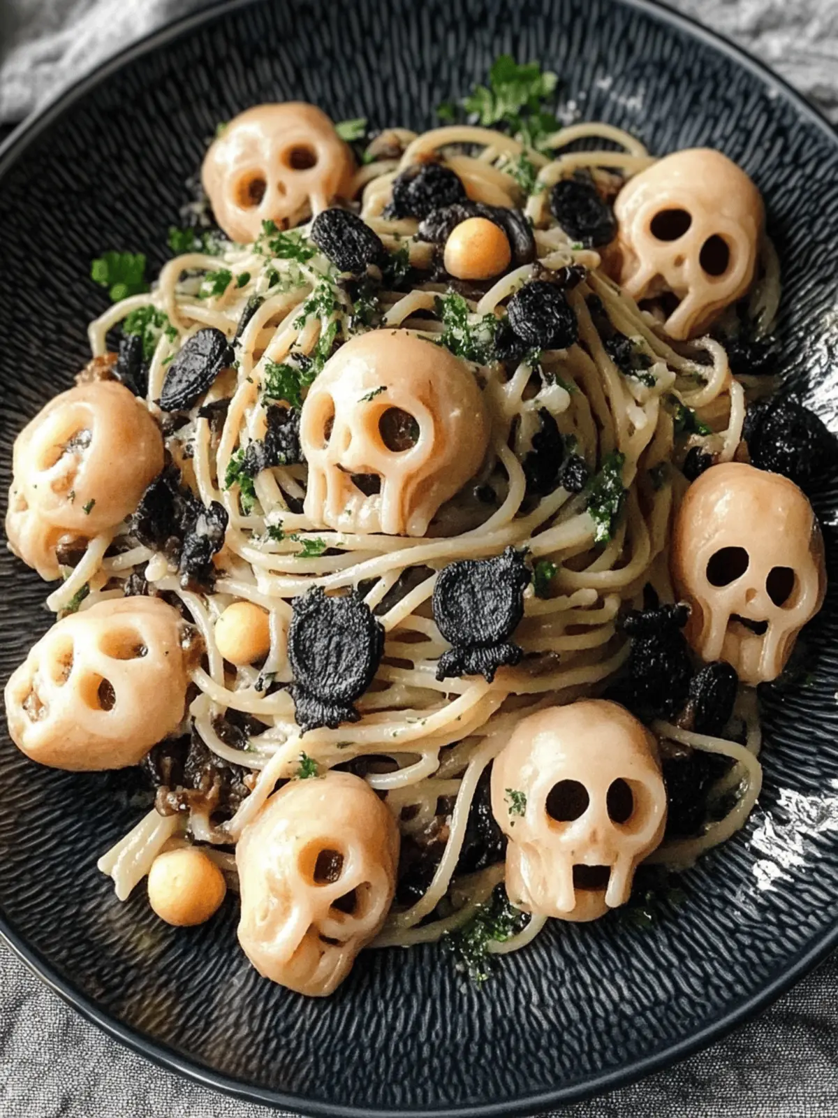 Mushroom Skulls Spooky Pasta