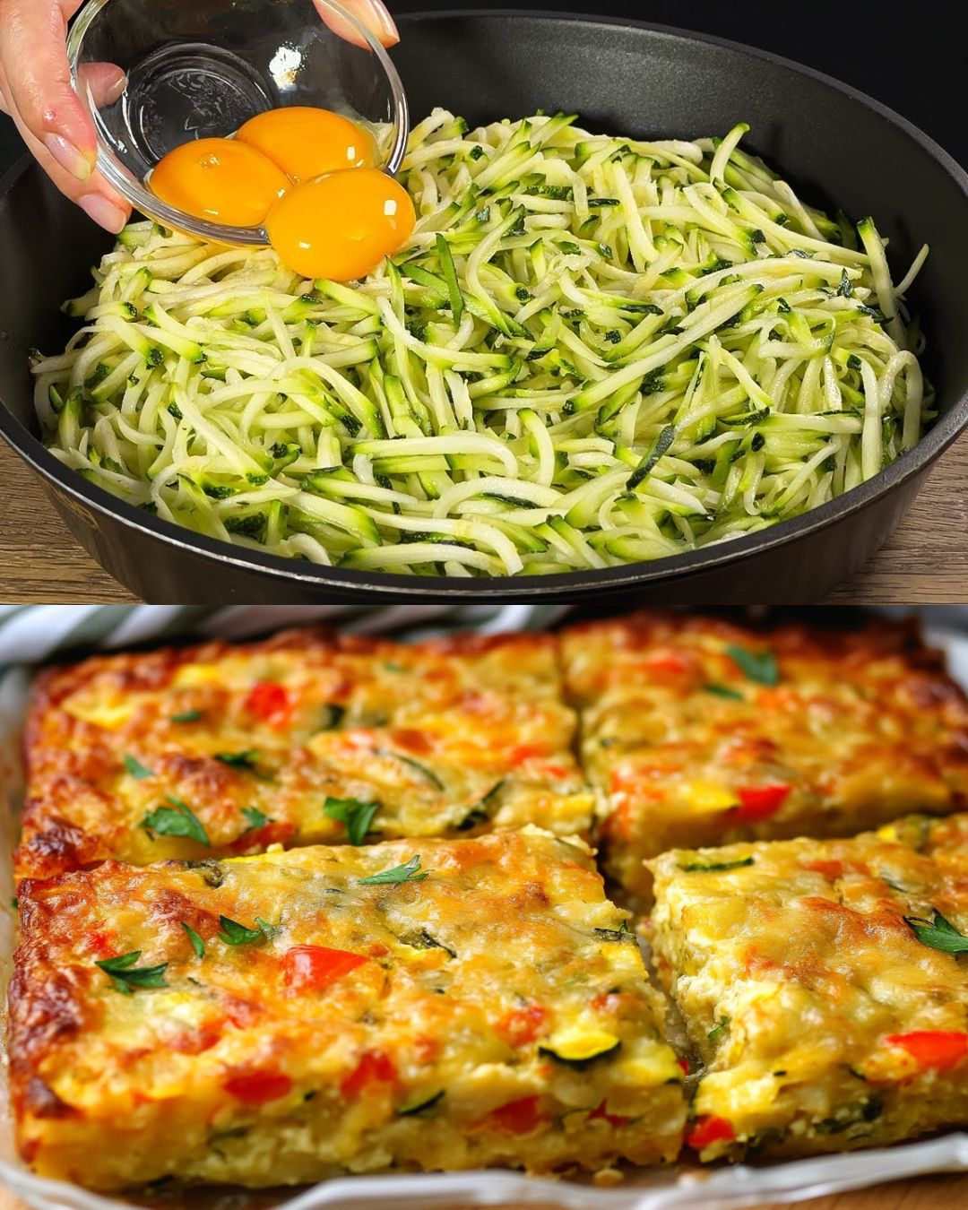 Baked Vegetable and Cheese Frittata with Garlic Cream Topping