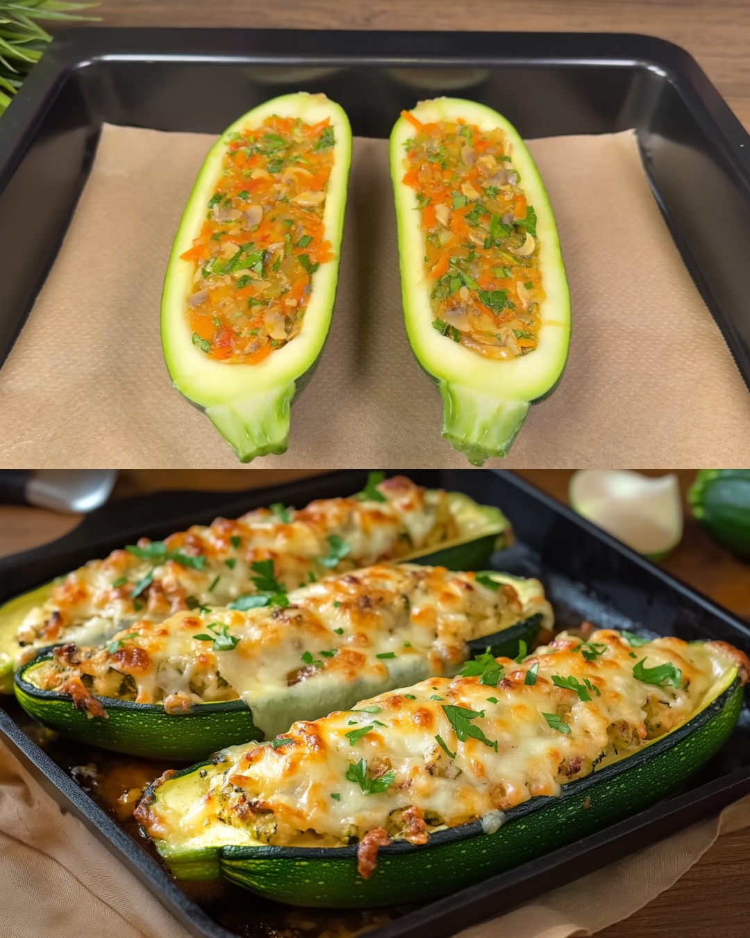 Stuffed Zucchini with Vegetables and Cheese