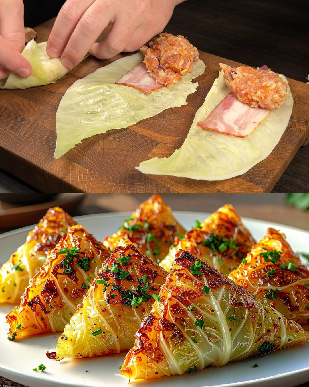 Stuffed Cabbage Triangles with Meat, Rice, and Vegetables