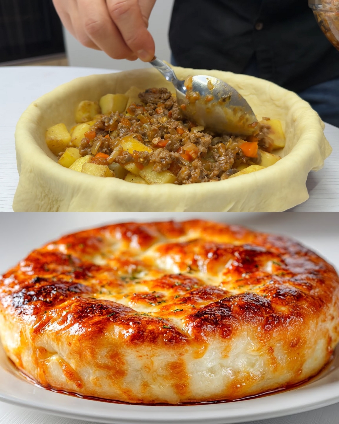 Savory Stuffed Potato and Meat Pie
