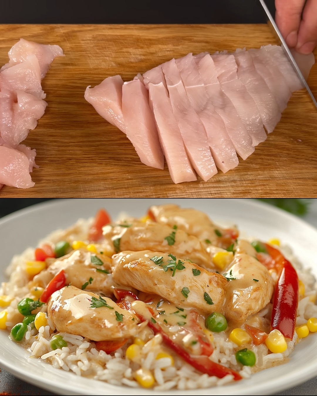 Creamy Mustard Chicken with Rice, Peas, and Corn