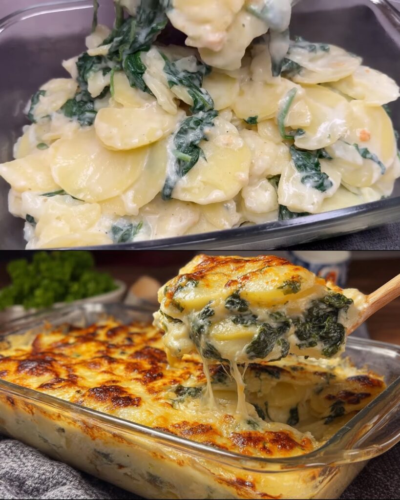 Creamy Potato and Spinach Bake finished dish