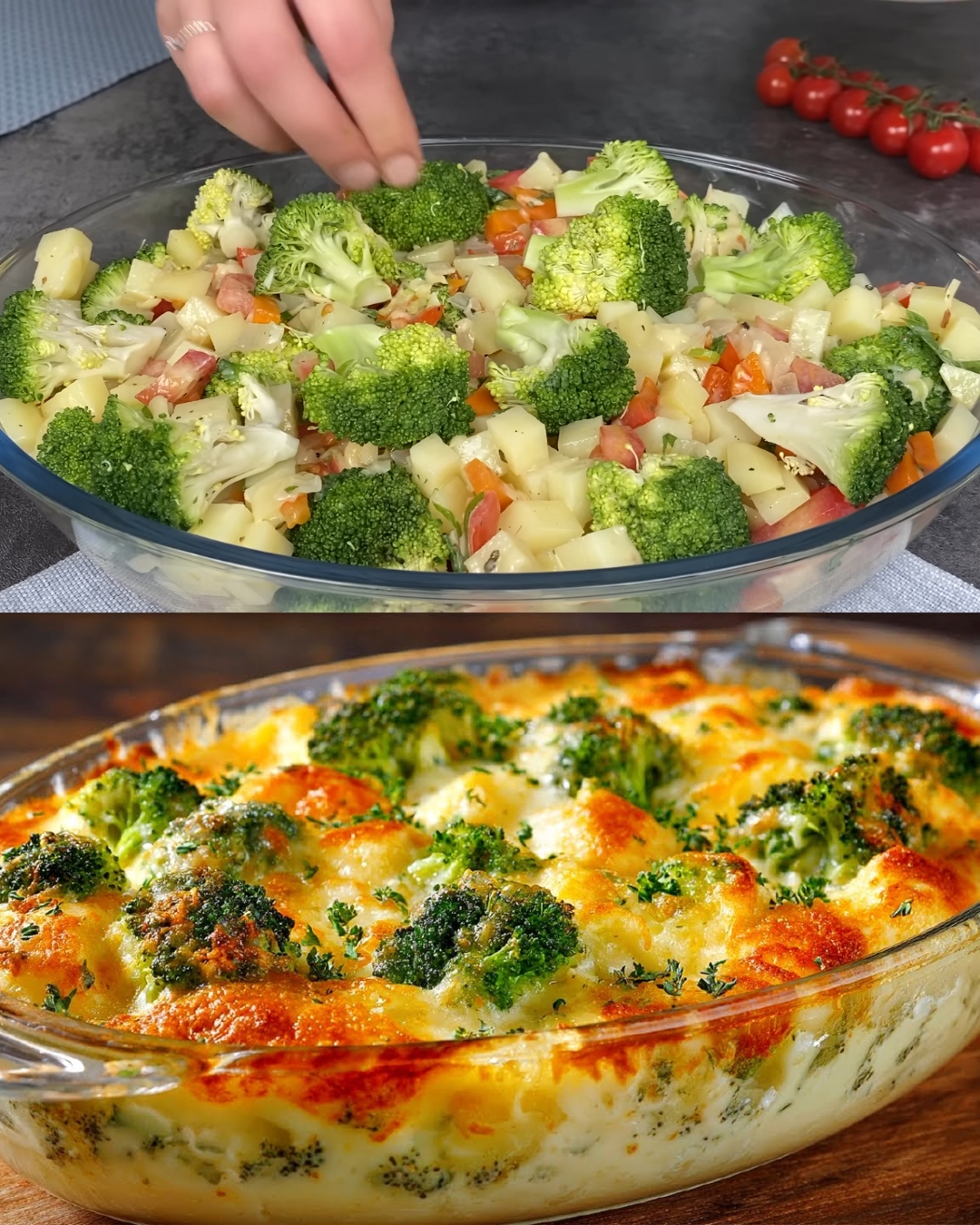 Cheesy Vegetable Bake with Potatoes, Broccoli, and Herbs