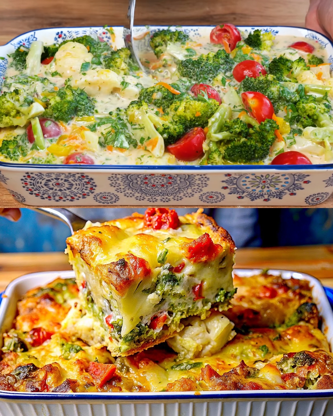 Cheesy Broccoli and Cauliflower Vegetable Bake
