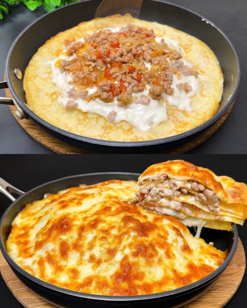 Savory Pancake Lasagna with Minced Meat and Mozzarella