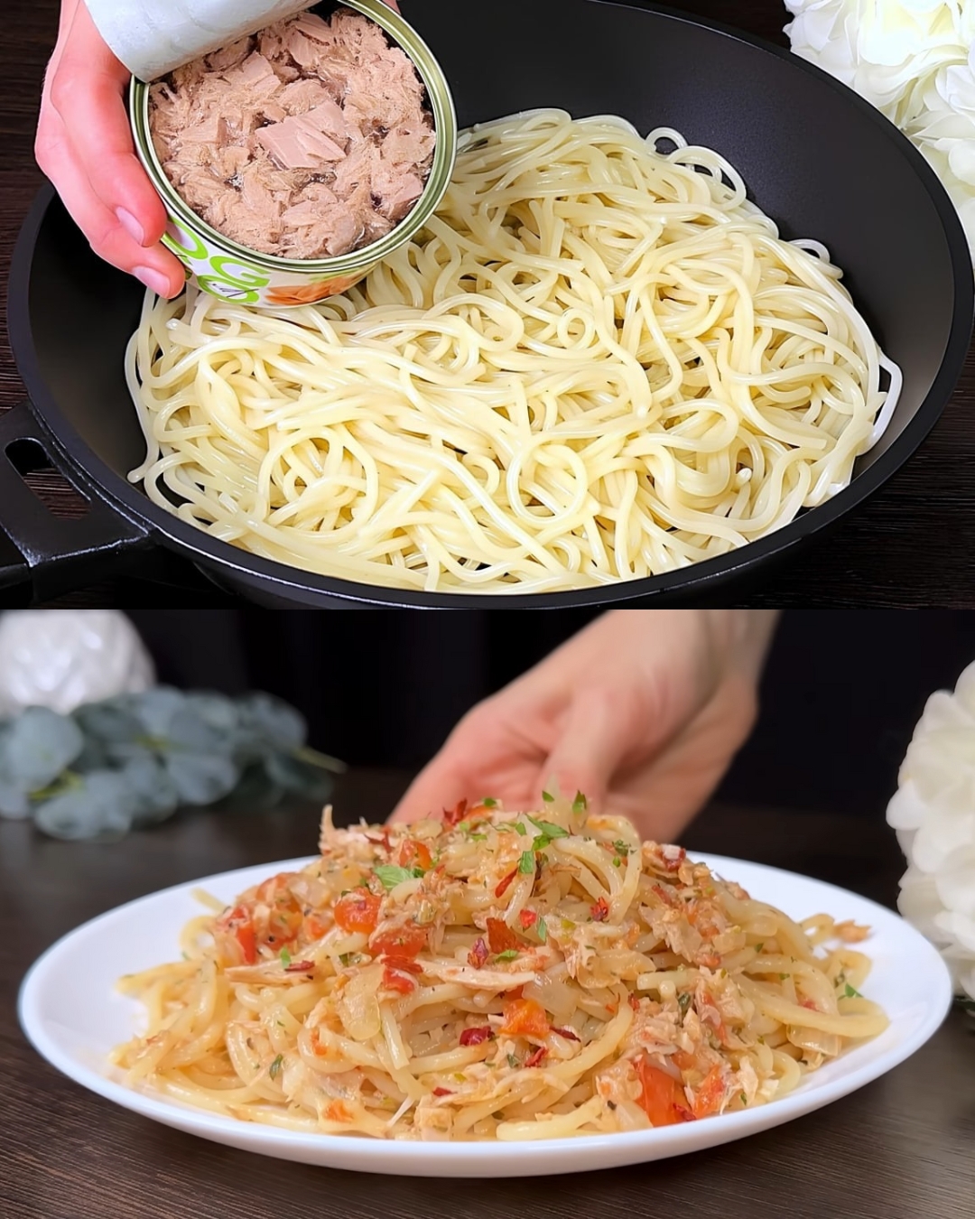 Tuna Spaghetti with Tomato, Garlic, and Parsley