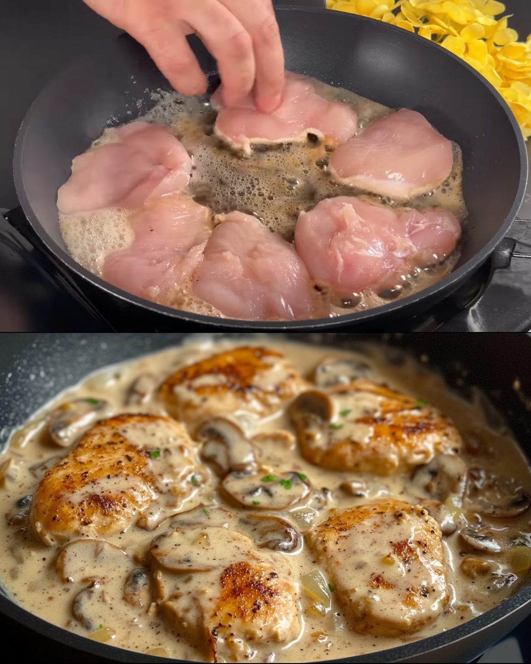 Creamy Chicken with Mushrooms and Herbed Mashed Potatoes