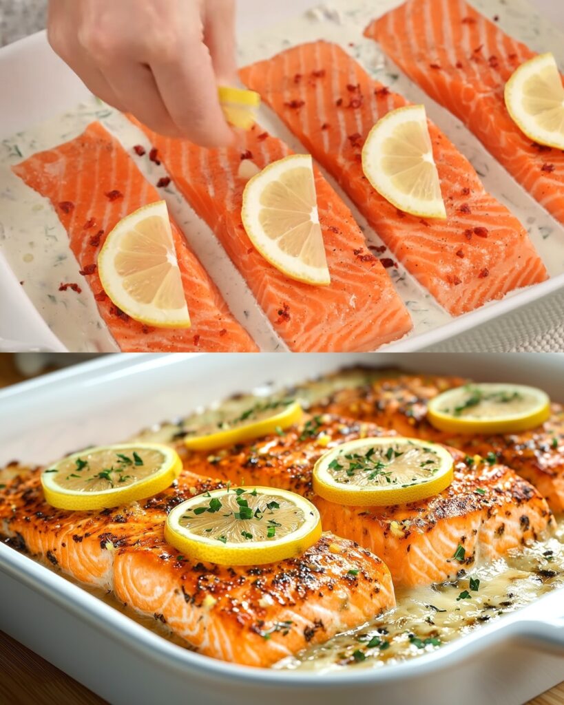 Baked Salmon in Creamy Mushroom Spinach Sauce