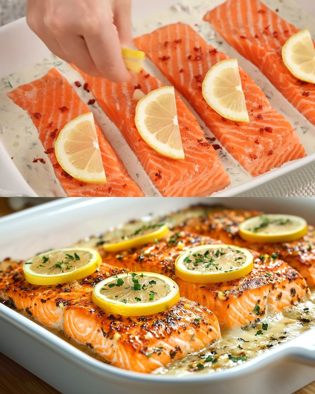 Baked Salmon in Creamy Mushroom Spinach Sauce