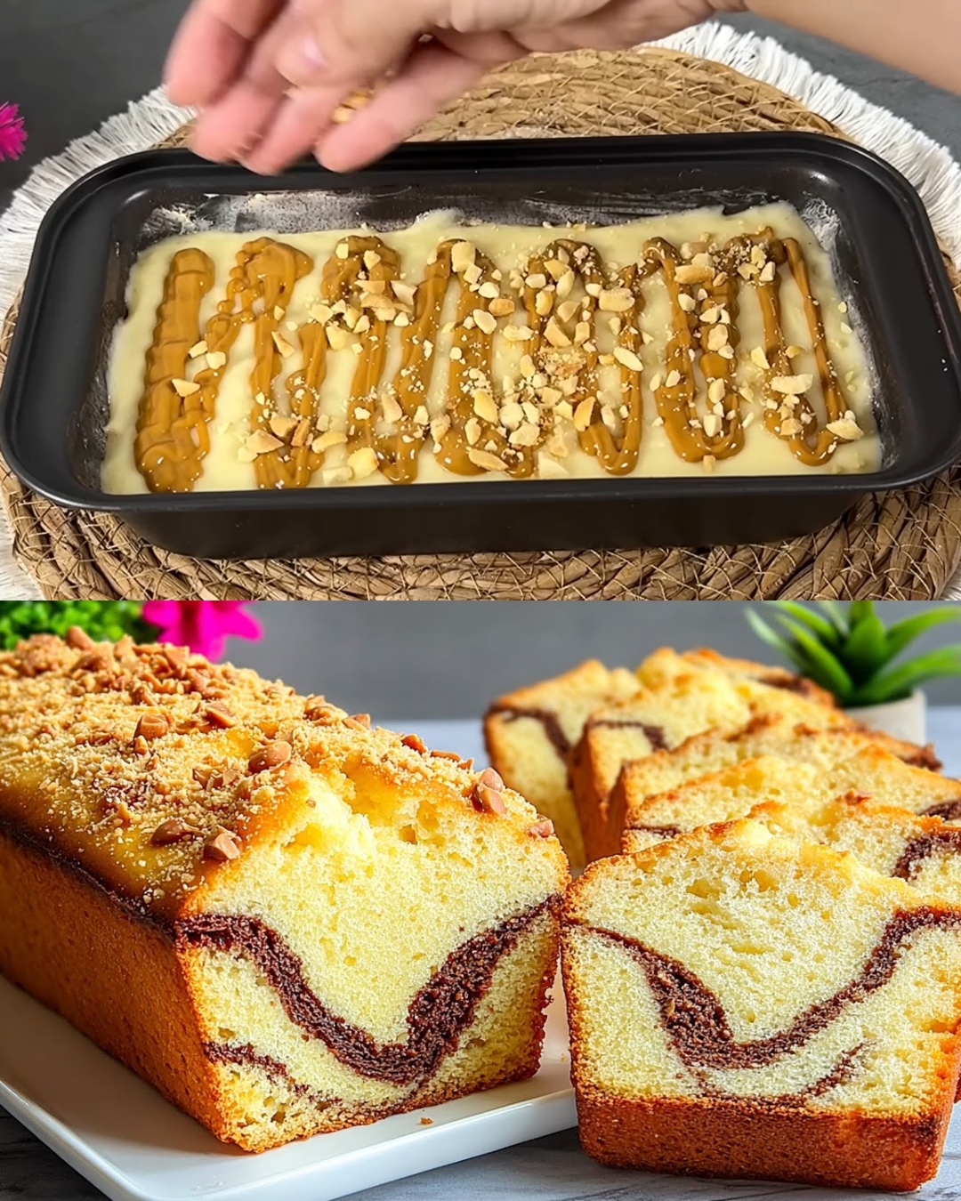 Fluffy Marble Cake with Lotus Biscoff and Peanuts