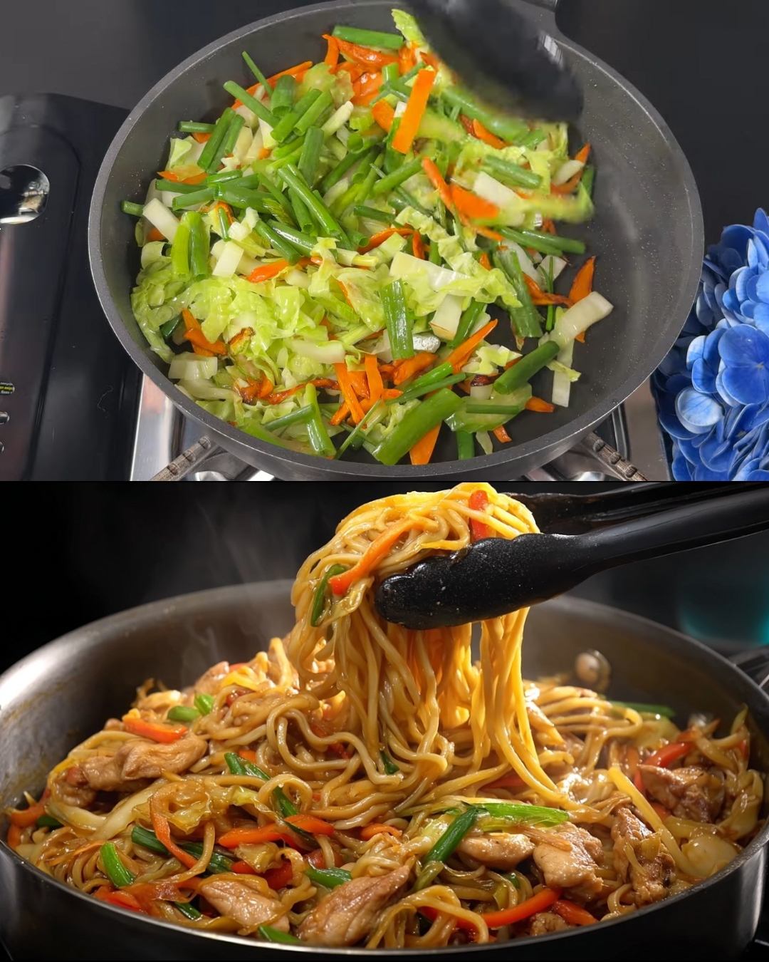 Chicken and Vegetable Stir-Fry Noodles with Sesame Sauce