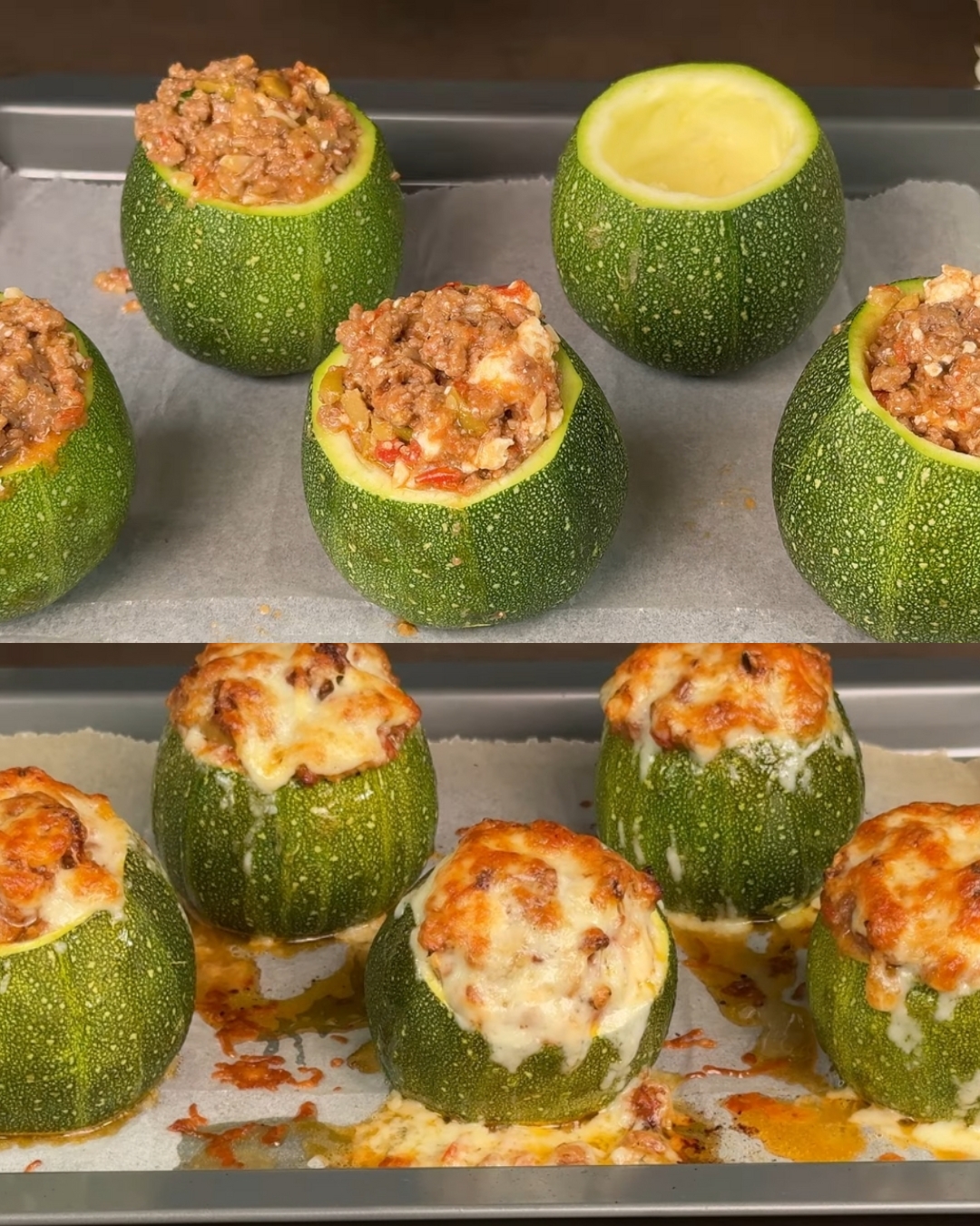 Baked Stuffed Zucchini with Minced Meat and Tomatoes