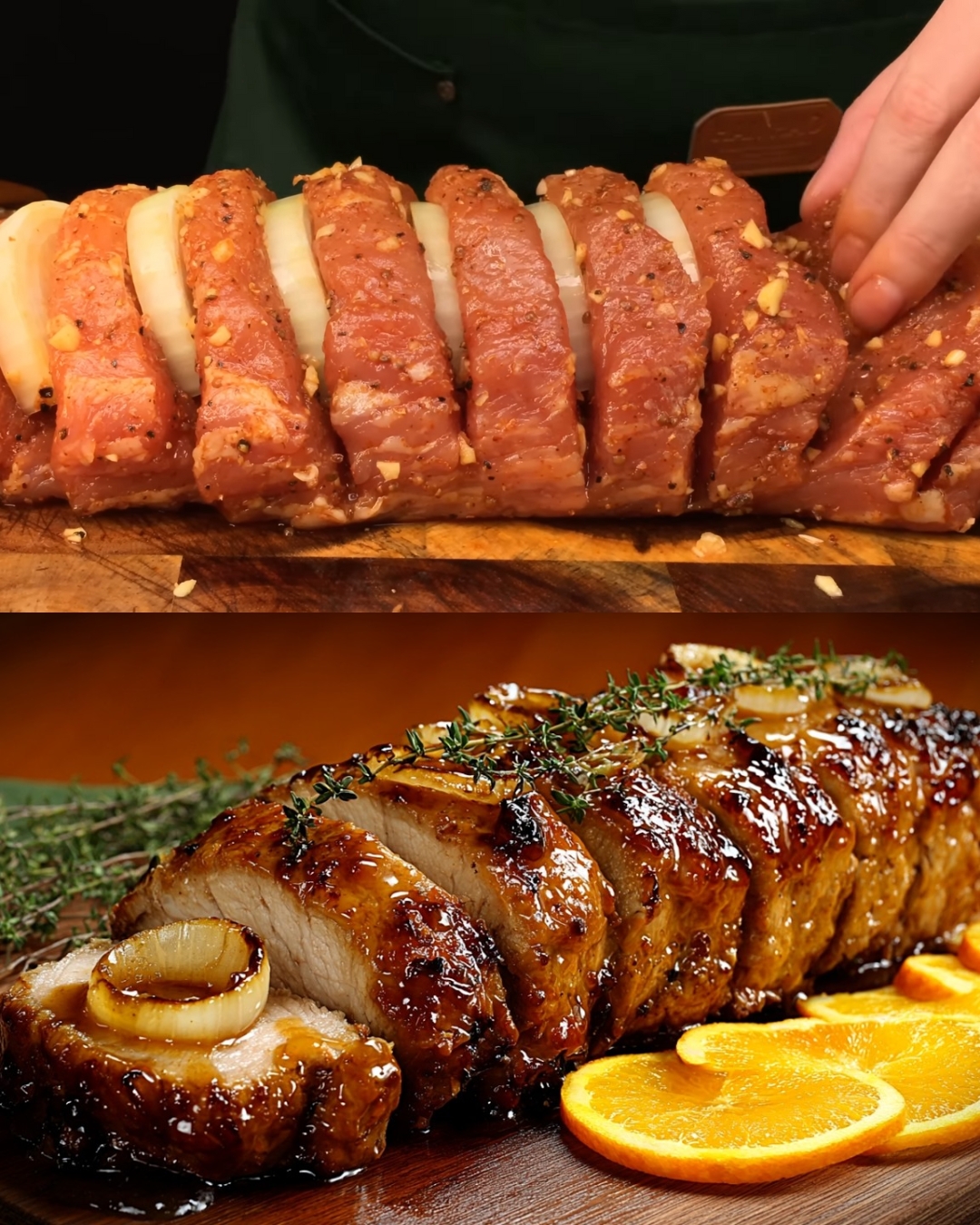 Orange-Glazed Pork Loin with Eggplant and Herb Salad
