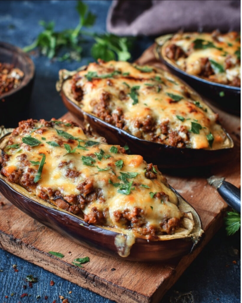 Cheesy Stuffed Eggplants with Minced Meat