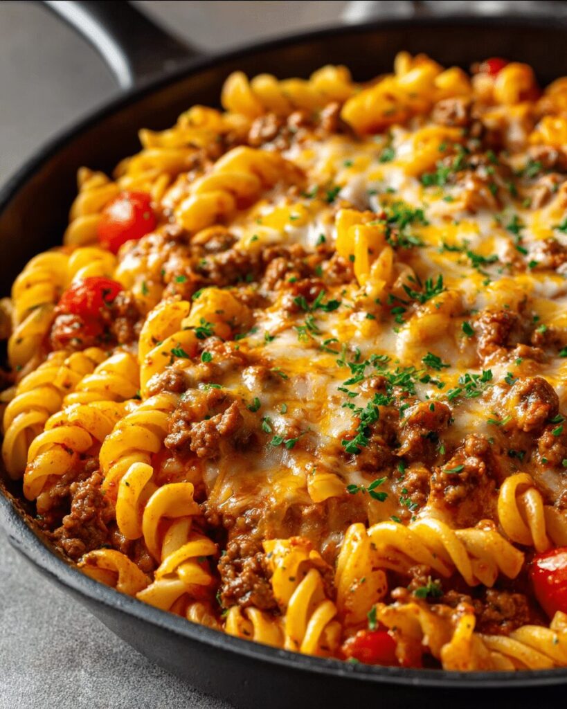 Cheesy Sloppy Cheeseburger Pasta finished dish