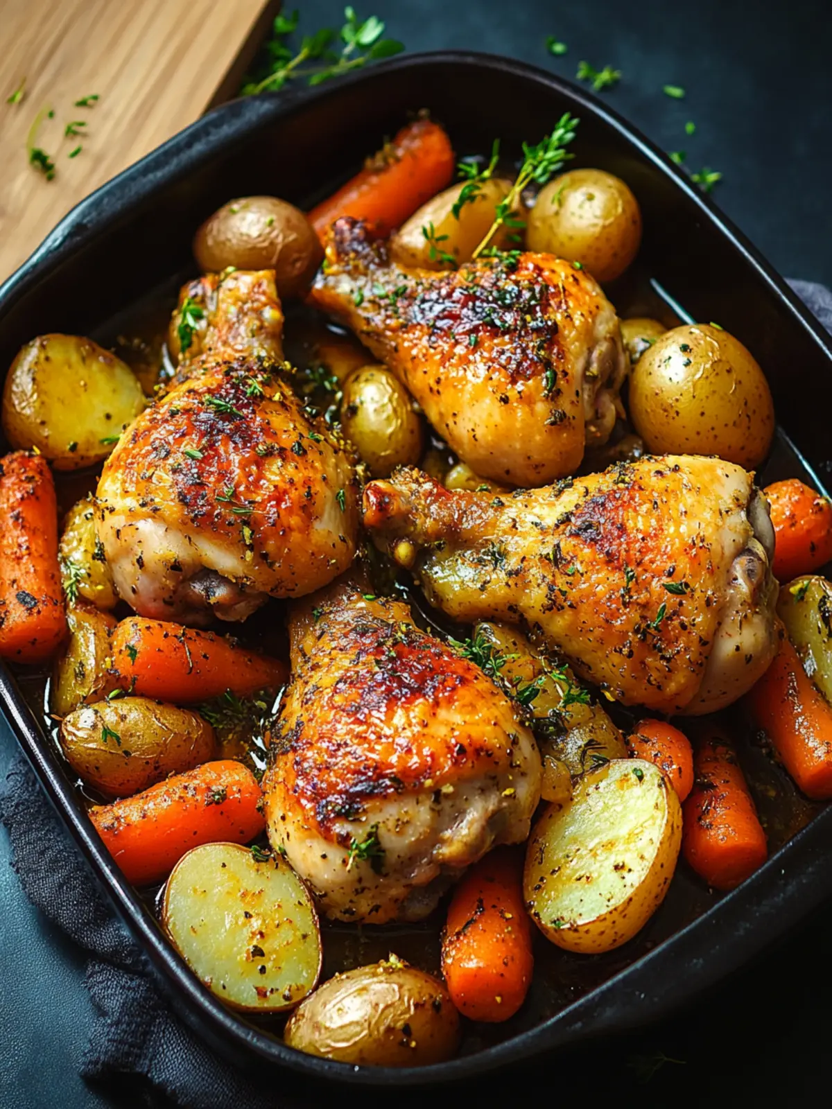 Oven Roasted Chicken Legs with Baby Potatoes and Carrots Magic 3 Oven Roasted Chicken Legs with Baby Potatoes and Carrots in Garlic Herb Sauce