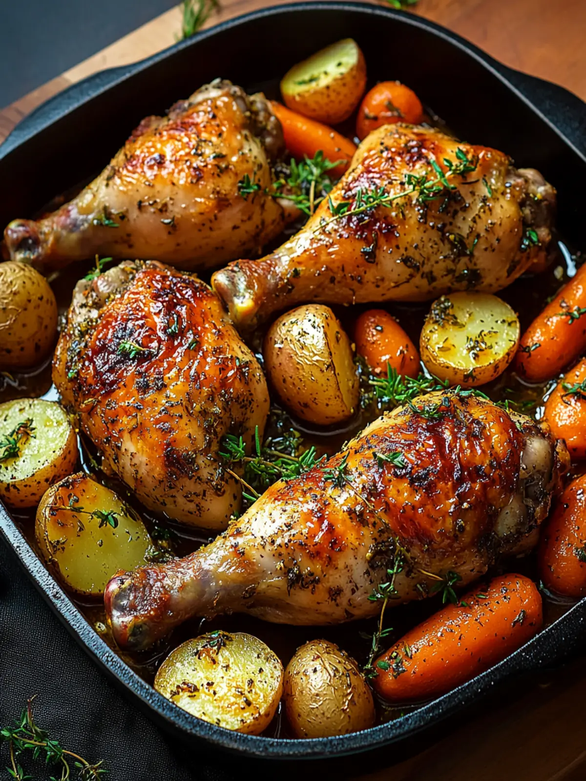 Oven Roasted Chicken Legs with Baby Potatoes and Carrots Magic 5 Oven Roasted Chicken Legs with Baby Potatoes and Carrots in Garlic Herb Sauce