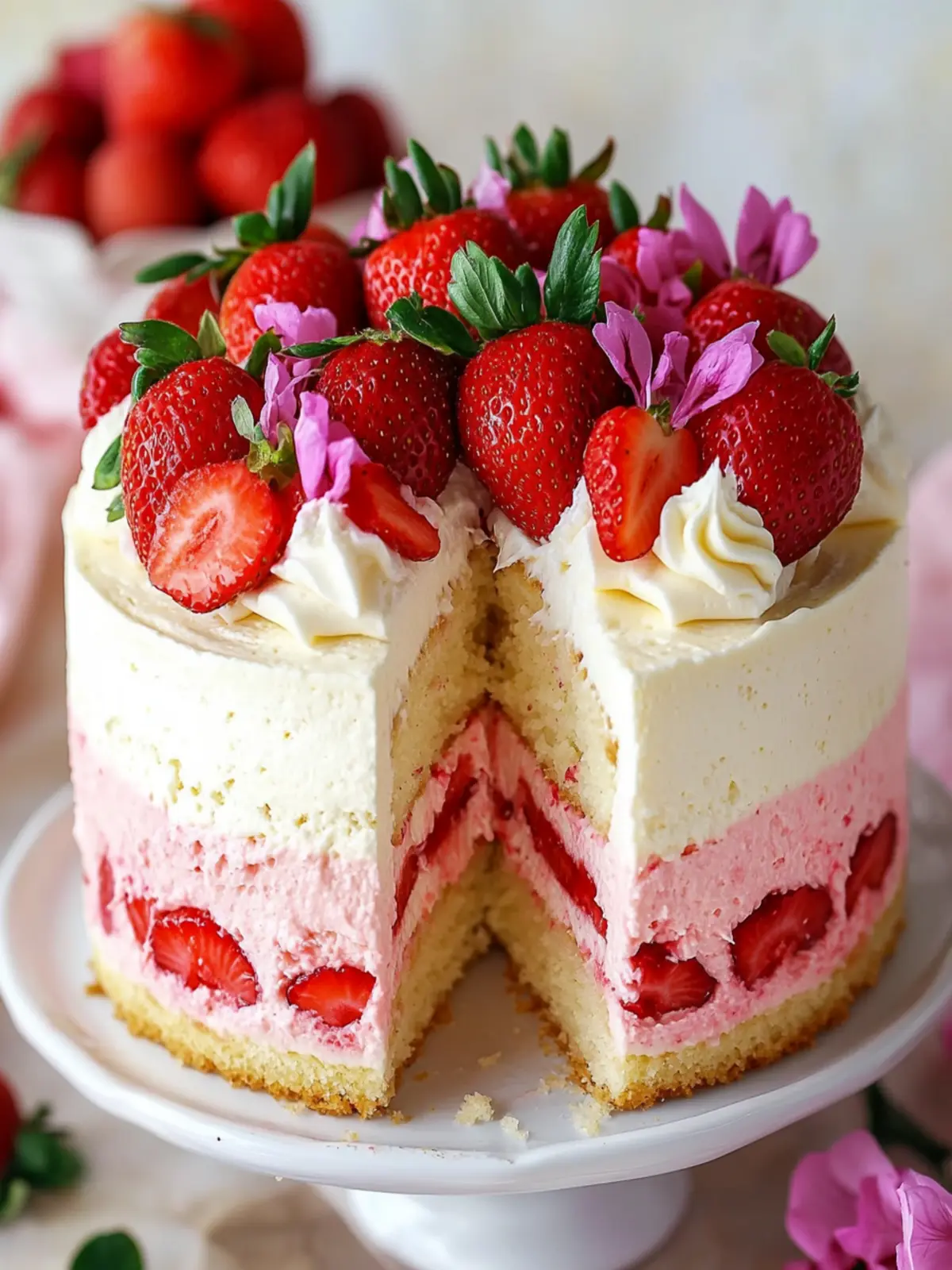 Indulge in Strawberries and Cream Cheesecake Cake Bliss 3 Strawberries and Cream Cheesecake Cake