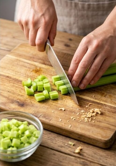 Fresh Celery Juice 2 Fresh celery juice ingredients on a counter
