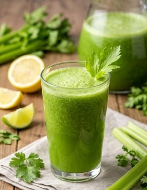 Fresh Celery Juice 5 Fresh celery juice with celery stalks