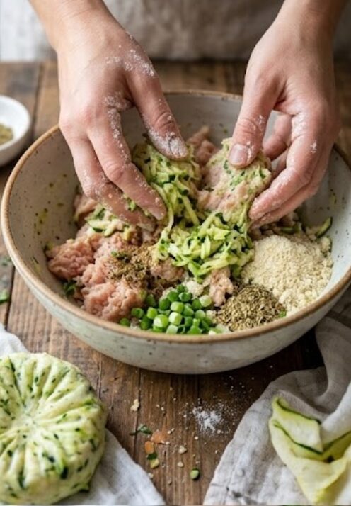 Chicken zucchini popper mixture in a bowl