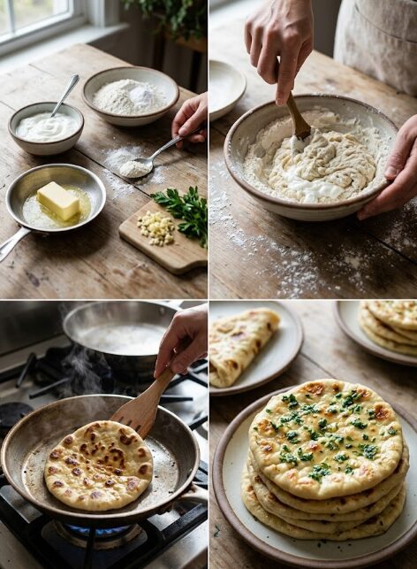 Cooked garlic flatbreads stacked