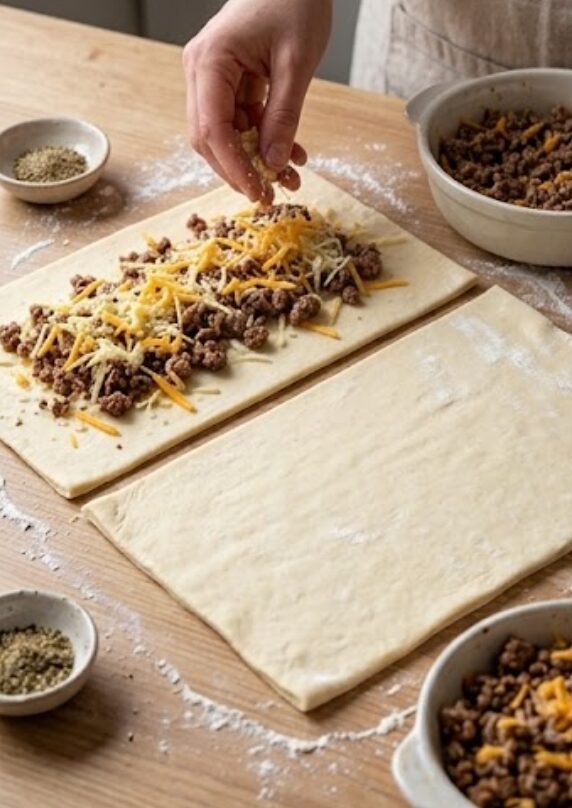 Savory Cheese and Beef Pastry Twists 3 Cheese and beef pastry twist filling
