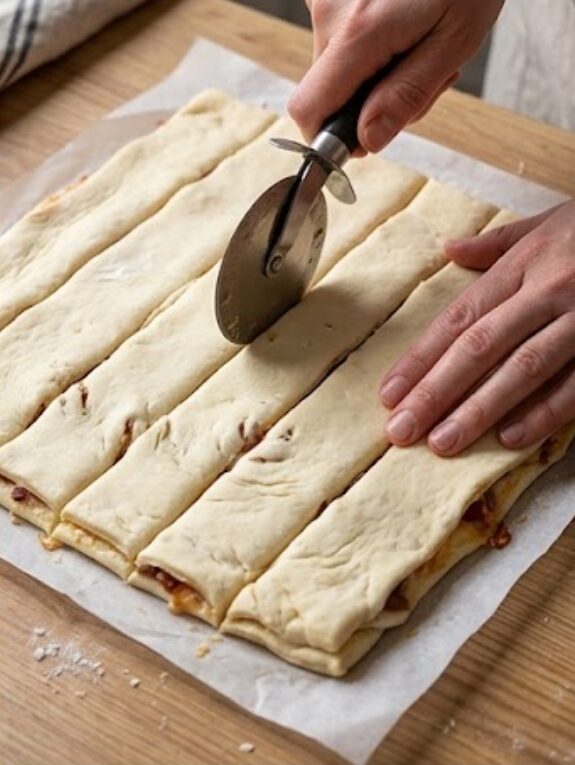 Savory Cheese and Beef Pastry Twists 4 Puff pastry twists before baking