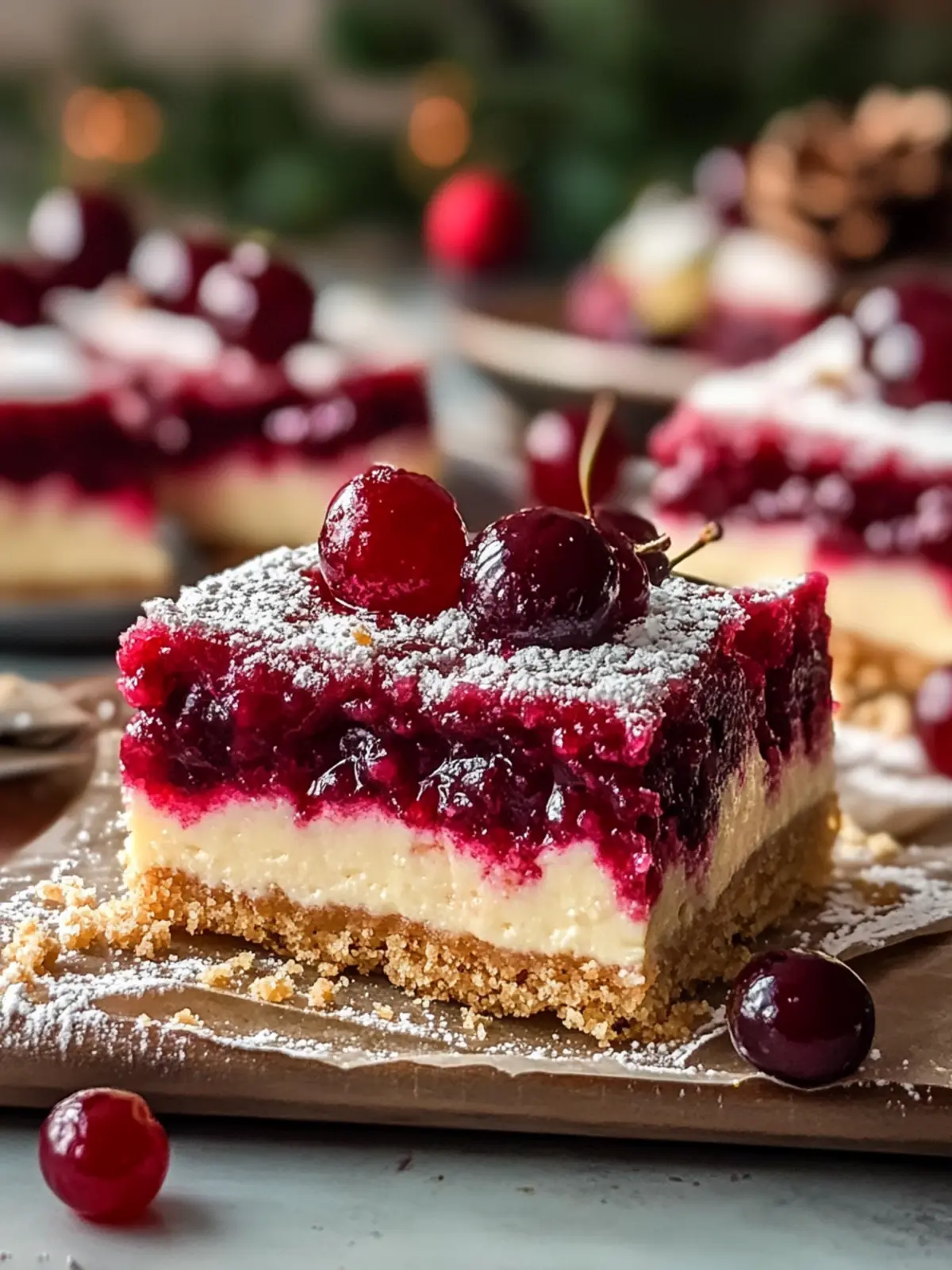 Irresistible Christmas Cherry Cheesecake Bars with Crunchy Streusel 2 Christmas Cherry Cheesecake Bars